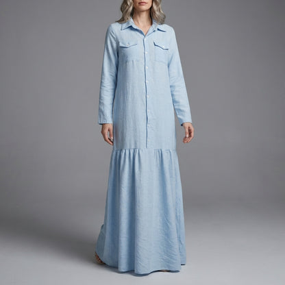 Coastal Breeze Button-Front Flowing Maxi Shirt Dress
