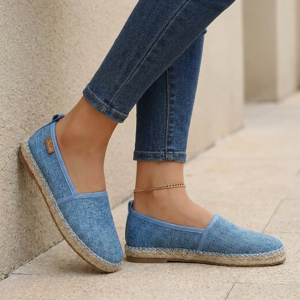 Women's Textured Woven Canvas Slip-On Espadrilles with Braided Sole