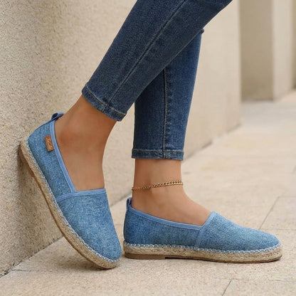 Women's Textured Woven Canvas Slip-On Espadrilles with Braided Sole