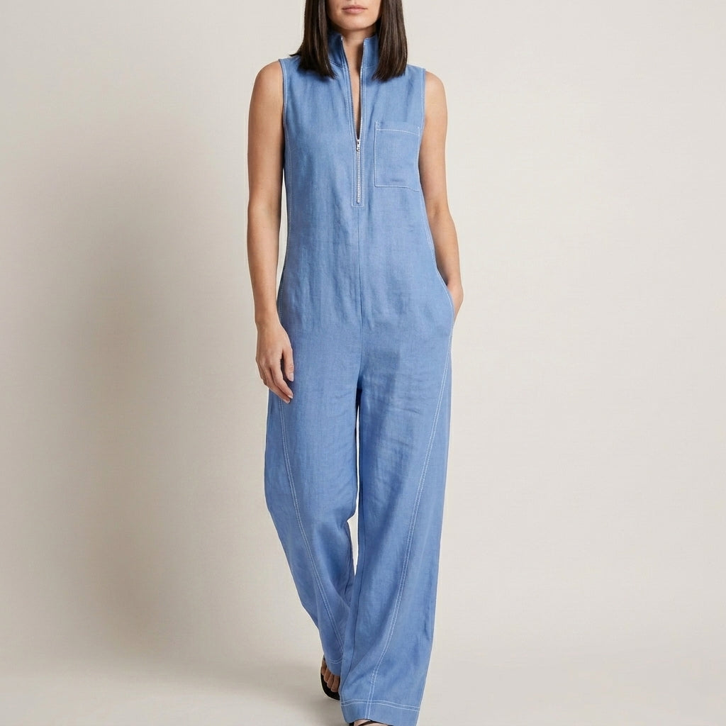 Relaxed Sleeveless Zip-Neck Wide-Leg Jumpsuit