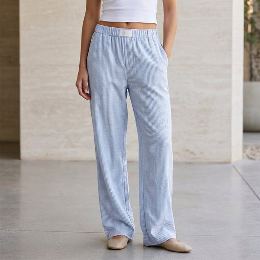 Women's Relaxed Ribbed Straight-Leg Lounge Pants with Signature Waistband