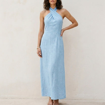 Coastal Elegance Cross Halter Maxi Dress