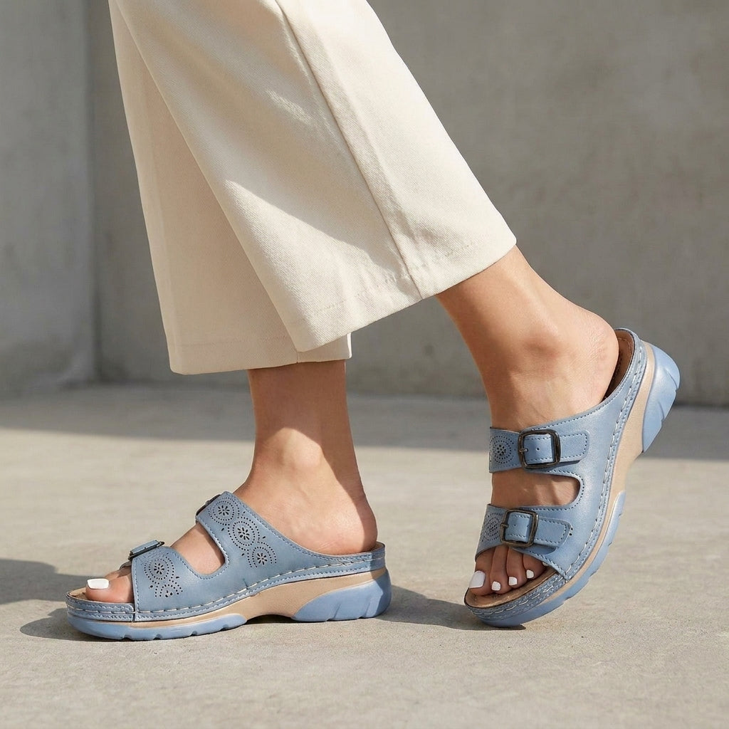 Structured Orthopedic Sandals with Adjustable Buckle Straps and Contoured Sole