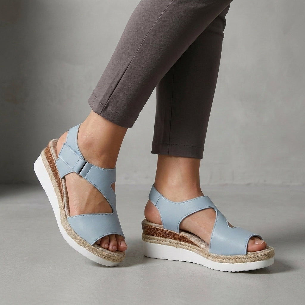 Structured Platform Wedge Sandals with Textured Woven Midsole and Cutout Straps