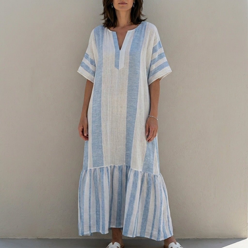 Relaxed Striped Caftan Maxi Dress for Coastal Escapes