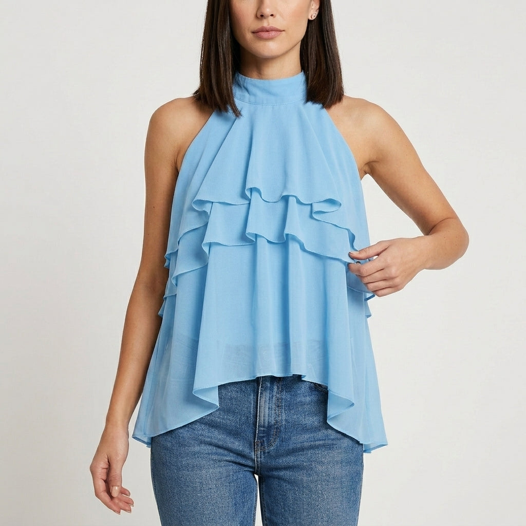 Tiered Ruffle Halter Blouse for Effortless Statement Style