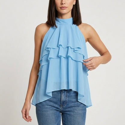 Tiered Ruffle Halter Blouse for Effortless Statement Style