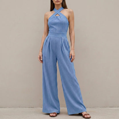 Elegant Cross Halter Wide Leg Jumpsuit