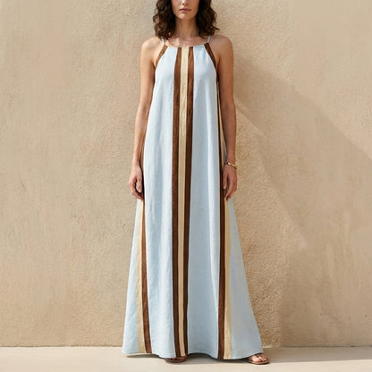 Flowing Stripe Detail Maxi Dress with Spaghetti Straps