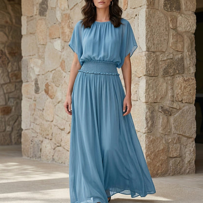Flowing Smocked Waist Maxi Dress with Draped Sleeves