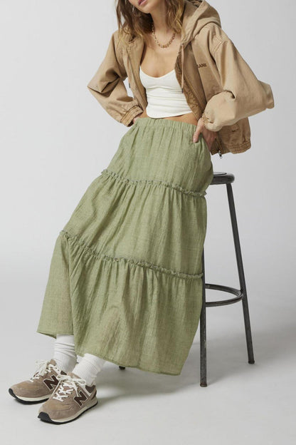 Bohemian Tiered Maxi Skirt with Elastic Waist