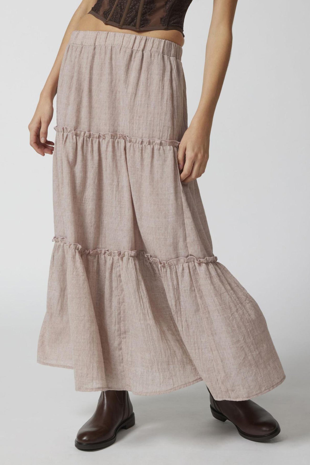 Bohemian Tiered Maxi Skirt with Elastic Waist