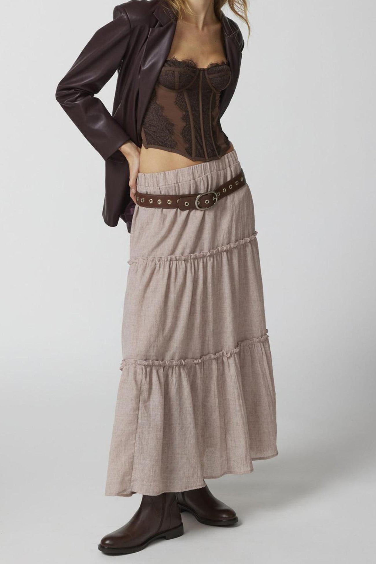 Bohemian Tiered Maxi Skirt with Elastic Waist
