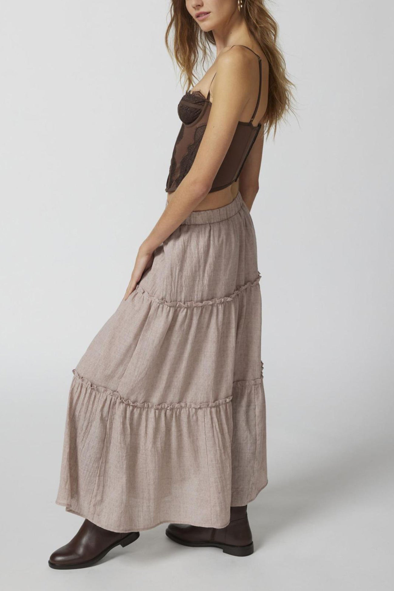 Bohemian Tiered Maxi Skirt with Elastic Waist