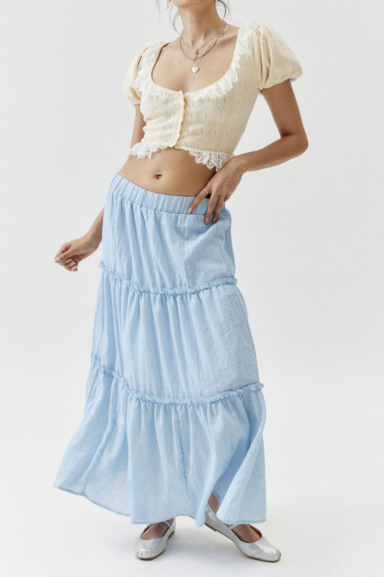 Bohemian Tiered Maxi Skirt with Elastic Waist