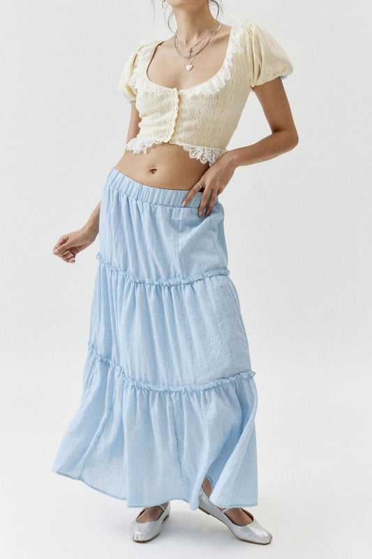 Bohemian Tiered Maxi Skirt with Elastic Waist