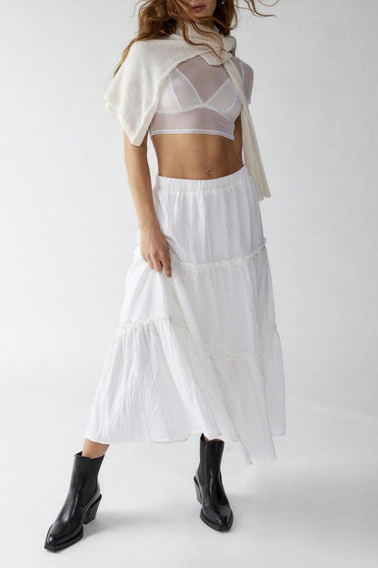 Bohemian Tiered Maxi Skirt with Elastic Waist