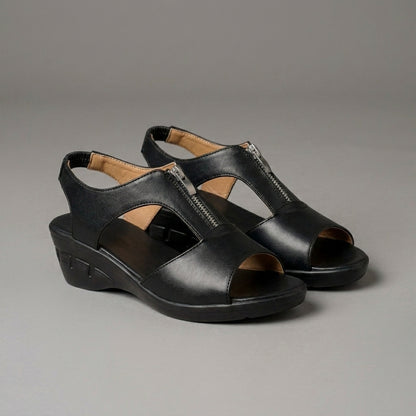 Refined Comfort Peep-Toe Wedge Sandals with Cutout Detail