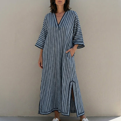 Relaxed Striped Caftan Maxi Dress for Coastal Escapes