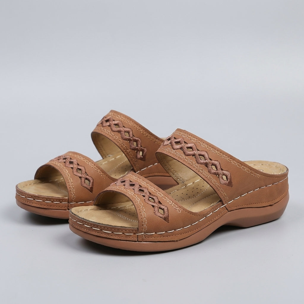 Hershey Orthopedic Wedge Slip-On Sandals with Cut-Out Strap Detail