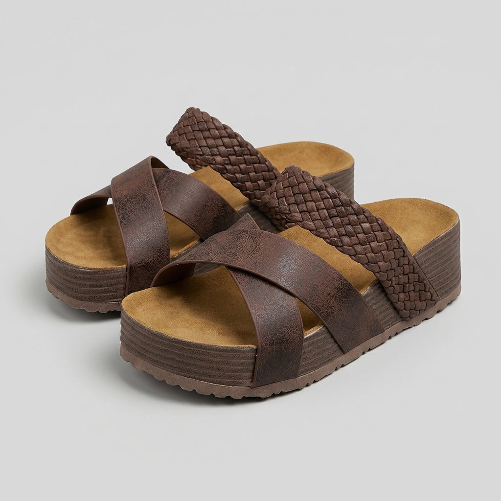 Elevated Platform Sandals with Braided Straps and Wedge Heel