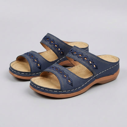 Hershey Orthopedic Wedge Slip-On Sandals with Cut-Out Strap Detail
