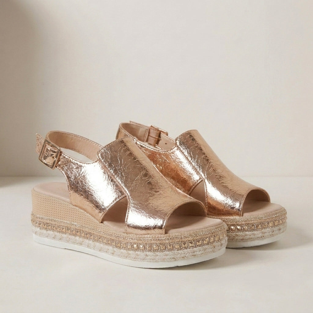 Elevated Metallic Platform Slingback Comfort Sandals