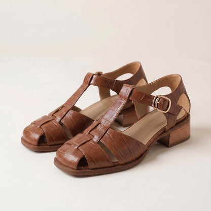 Structured Cage-Style Chunky Heel Roman Sandals with Embossed Texture