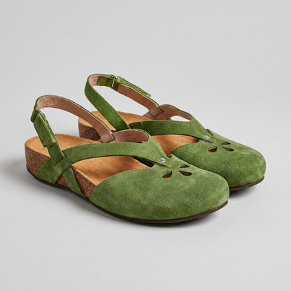 Adjustable T-Strap Sandals with Floral Cutout and Contoured Midsole