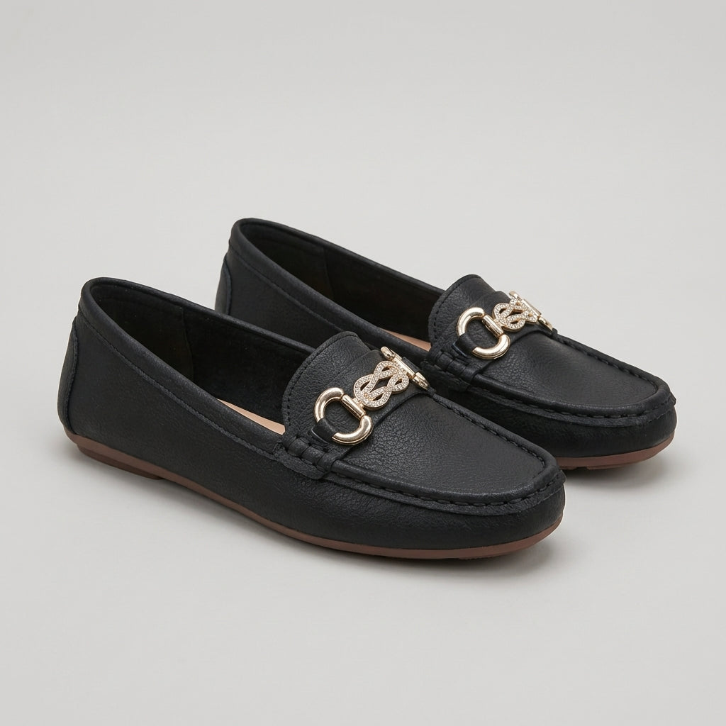 Sophia Textured Orthopedic Slip-On Flats with Gold-Tone Buckle