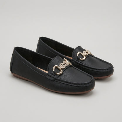 Sophia Textured Orthopedic Slip-On Flats with Gold-Tone Buckle