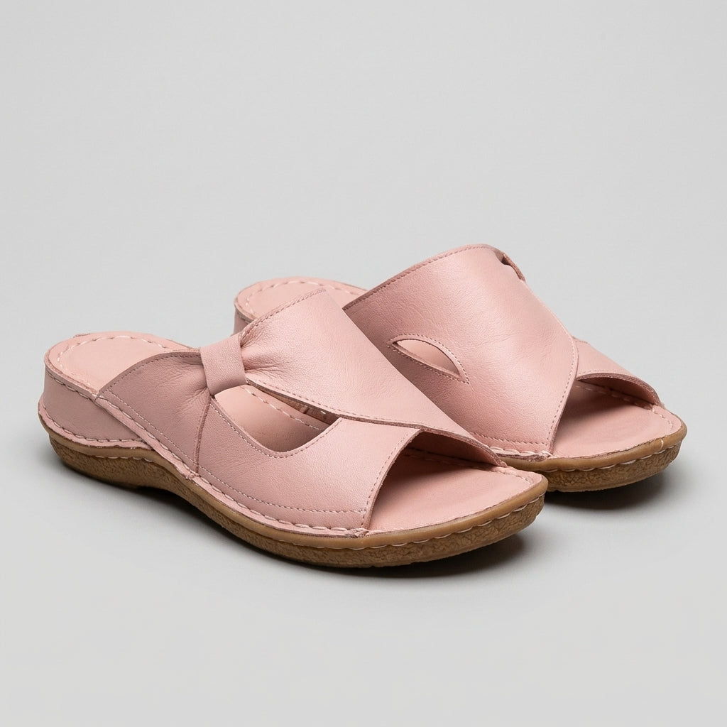 Slide Sandals with Bow Accent and Contoured Wedge Heel