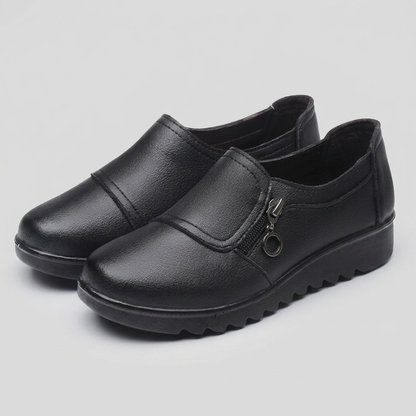 Structured Pebble-Grain Orthopedic Loafers with Side Zip and Platform Sole