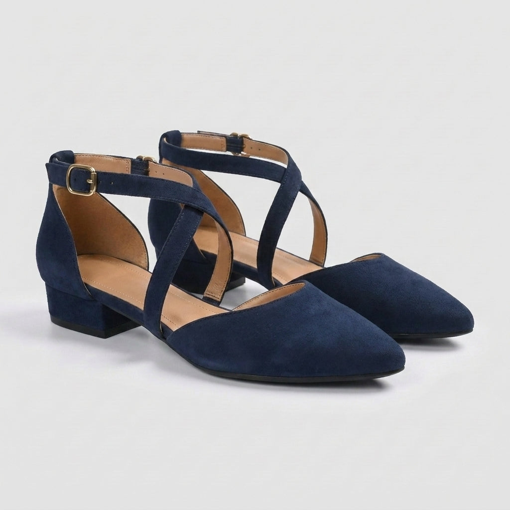 Women's Pointed-Toe Flat Sandals with Crossover Ankle Straps and D’Orsay Cutouts