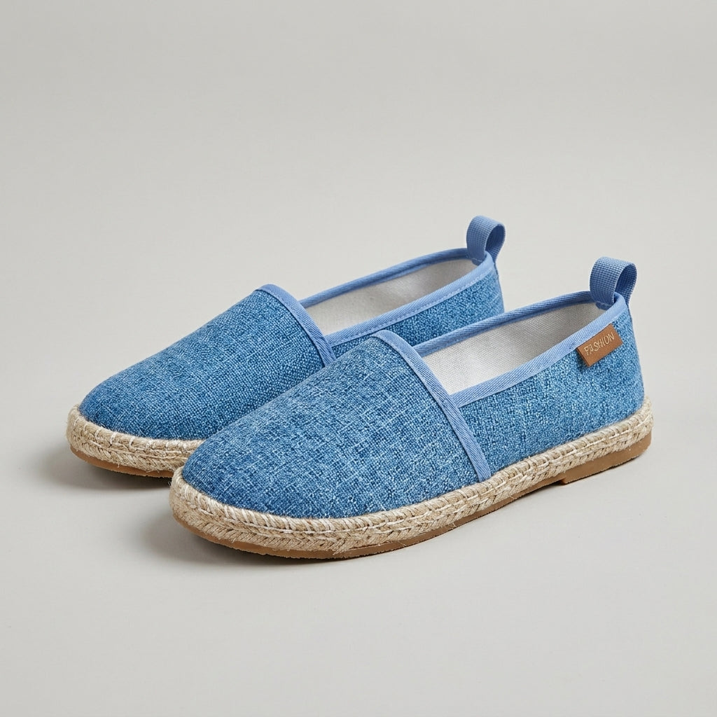 Women's Textured Woven Canvas Slip-On Espadrilles with Braided Sole