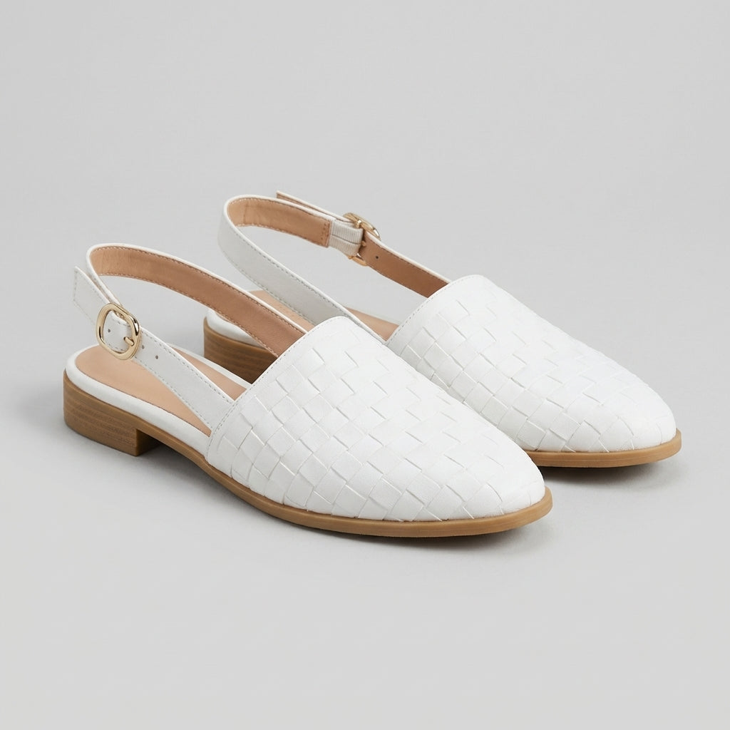 Luxury Woven Slingback Flats with Adjustable Ankle Strap