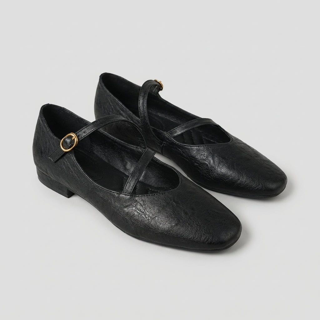 Elora Smooth Matte Mary Jane Flats with Criss-Cross Straps