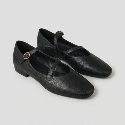 Elora Smooth Matte Mary Jane Flats with Criss-Cross Straps