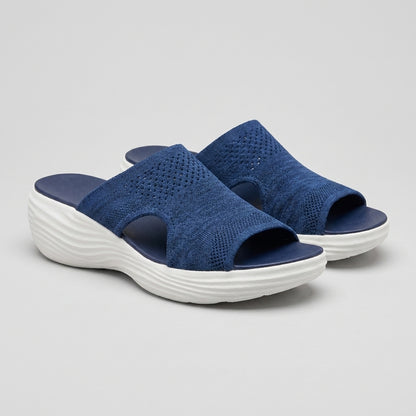 Breathable Knit Platform Slide Sandals with Contoured Arch Support