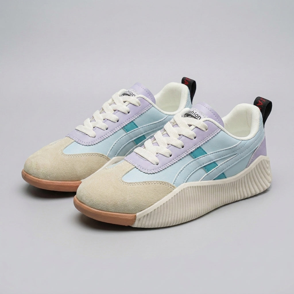 Low-Top Women's Sneakers with Sueded Overlays and Chunky Ribbed Sole