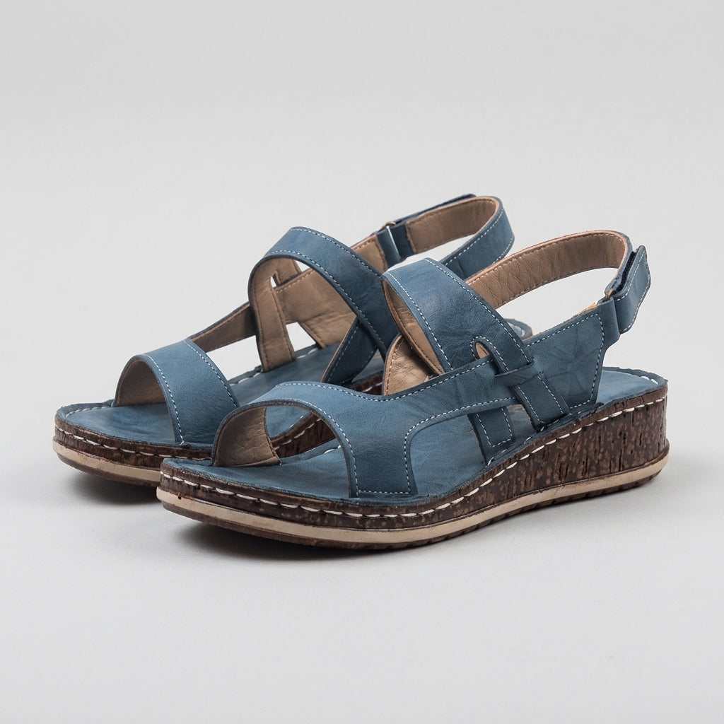 Maria Multi-Strap Wedge Sandals with Textured Platform and Adjustable Ankle Strap