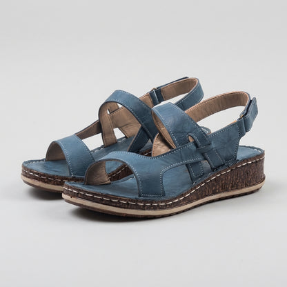 Maria Multi-Strap Wedge Sandals with Textured Platform and Adjustable Ankle Strap