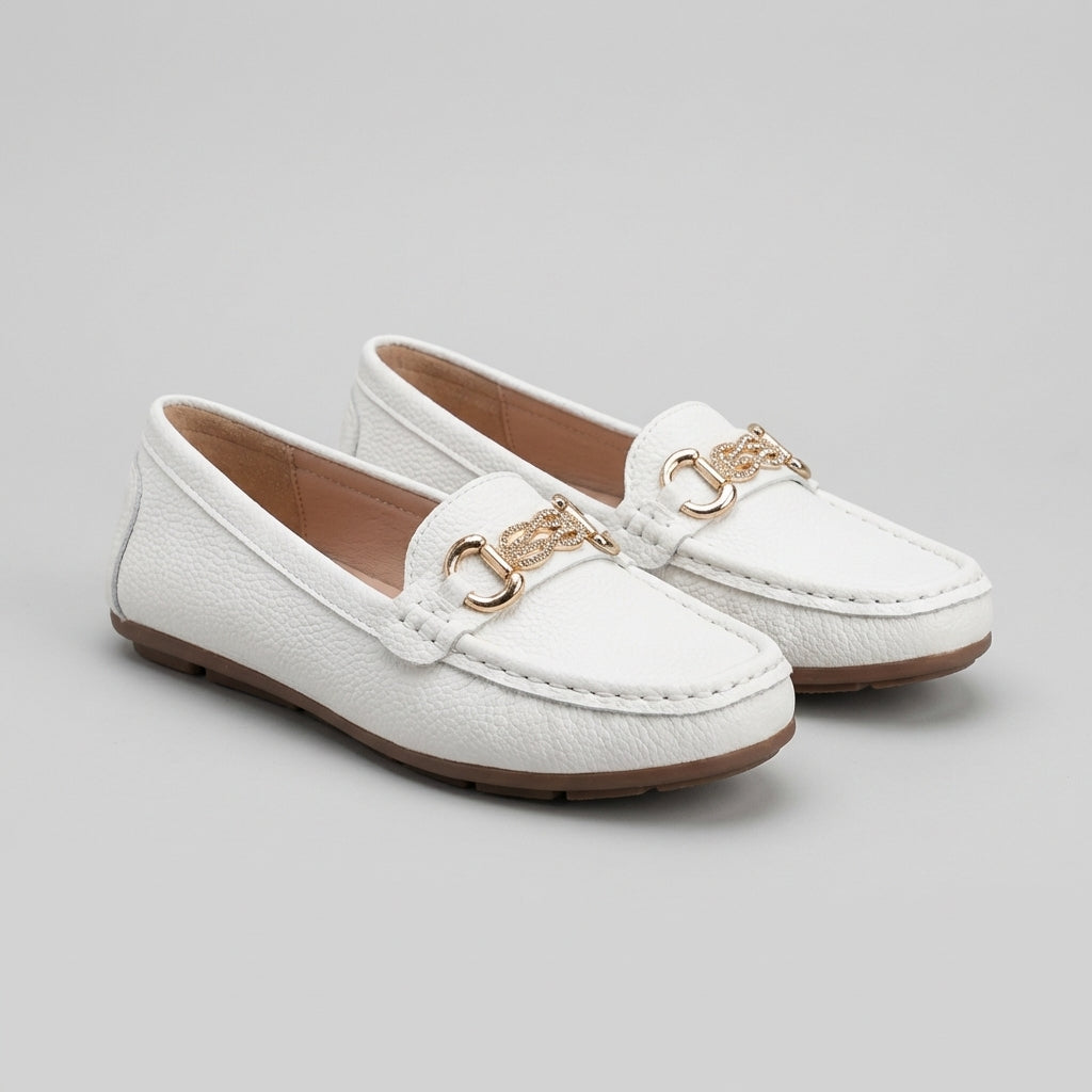 Sophia Textured Orthopedic Slip-On Flats with Gold-Tone Buckle