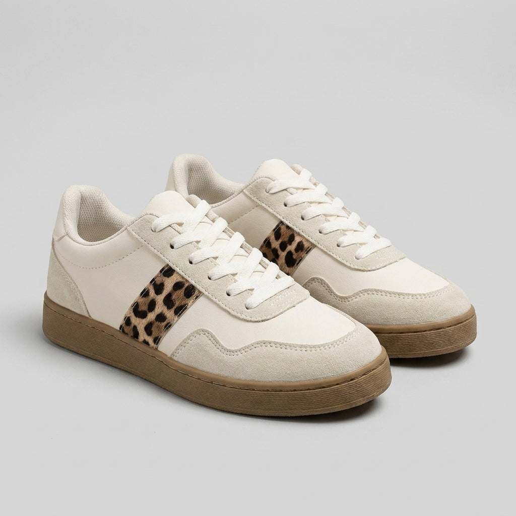 Women's Structured Low-Top Sneakers with Textured Animal Print Accents