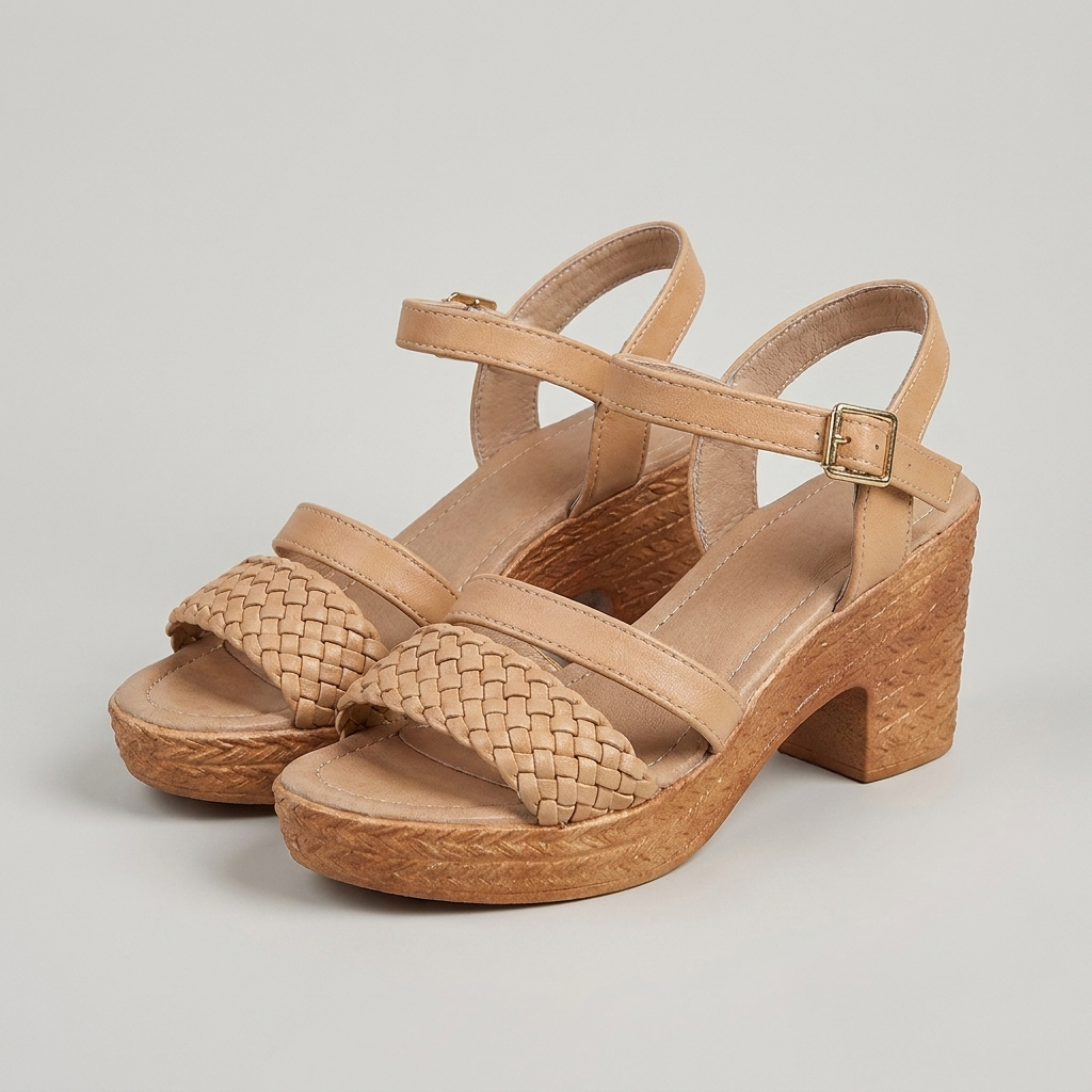 Woven Platform Sandals with Chunky Block Heel and Adjustable Strap for All-Day Comfort