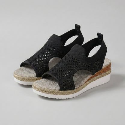Breathable Perforated Knit Slingback Wedge Sandals with Textured Midsole