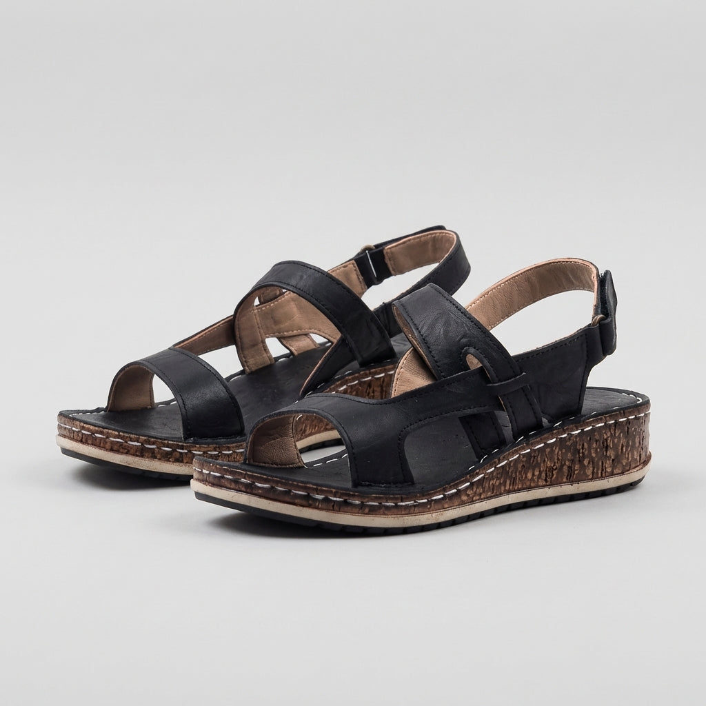 Maria Multi-Strap Wedge Sandals with Textured Platform and Adjustable Ankle Strap