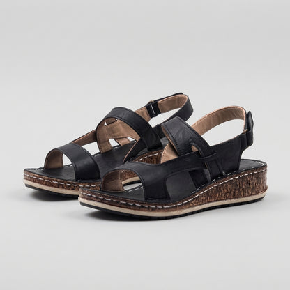 Maria Multi-Strap Wedge Sandals with Textured Platform and Adjustable Ankle Strap