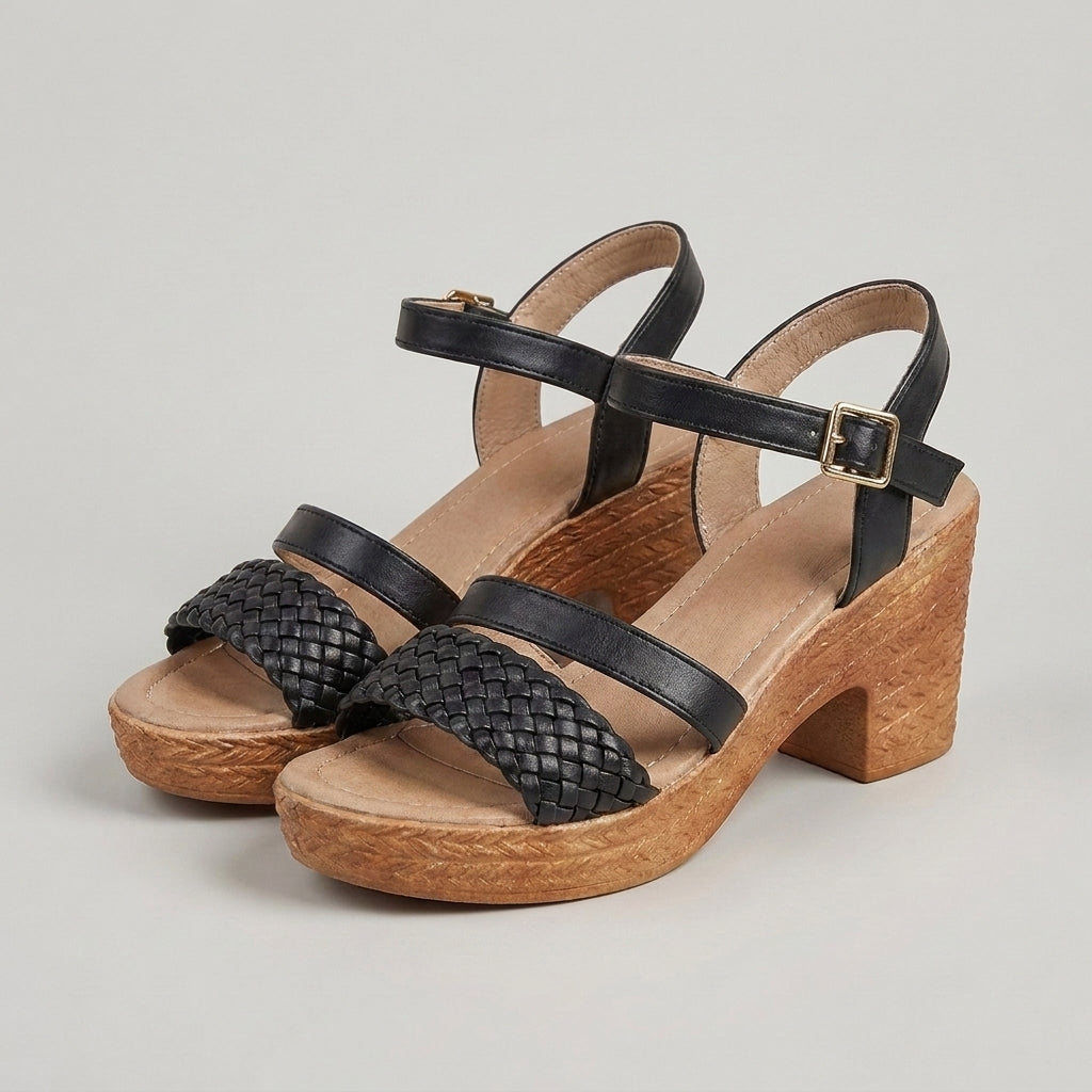 Woven Platform Sandals with Chunky Block Heel and Adjustable Strap for All-Day Comfort