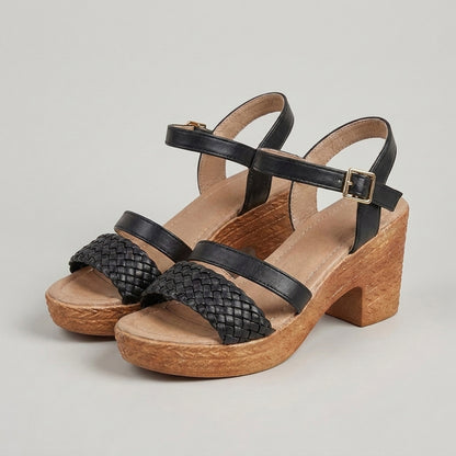 Woven Platform Sandals with Chunky Block Heel and Adjustable Strap for All-Day Comfort